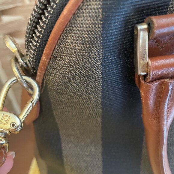 Pre-loved Vintage Fendi Pequin Brown Striped Coated Canvas Top-Handle Dome Bag - Picture 11 of 16